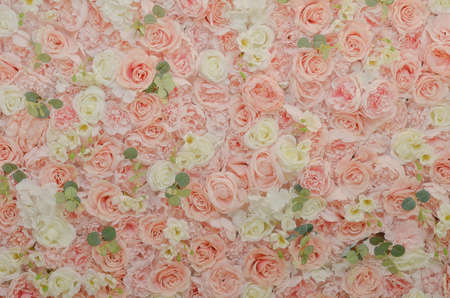 Sweet color roses in soft style,Beautiful summer flowers as background. Blossoming delicate roses on blooming flowers festive background, pastel and soft bouquet floral card.の写真素材