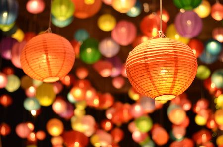 Chinese lanterns,Chinese new year lanterns in chinatown,The Moon Festival,Mid-Autumn Festivalの写真素材
