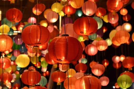 Chinese lanterns,Chinese new year lanterns in chinatown,The Moon Festival,Mid-Autumn Festivalの写真素材