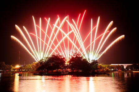 Colorful fireworks  on the dark sky background.fireworks light up the night skyの写真素材