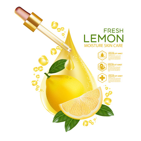 Lemon fruit Serum Moisture Skin Care Cosmetic.のイラスト素材