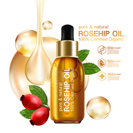 Rose hip oil natural cosmetic skin careのイラスト素材