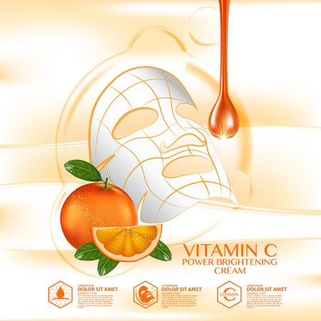 Mask sheet Orange fruit Vitamin Serum Moisture Skin Care Cosmetic.のイラスト素材