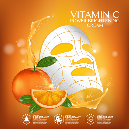 Mask sheet Orange fruit Vitamin Serum Moisture Skin Care Cosmetic.のイラスト素材
