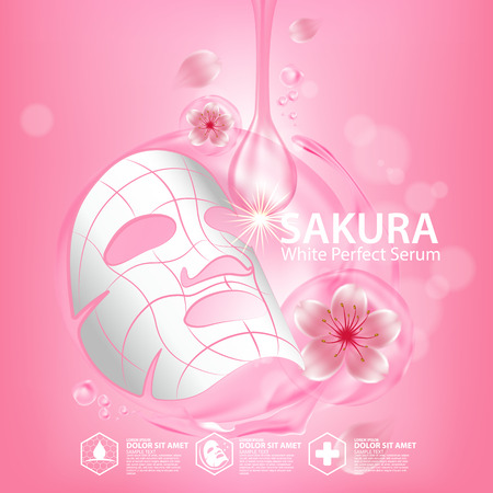 Sakura nature serum, collagen solution mask sheet Skin Care Cosmetic.のイラスト素材