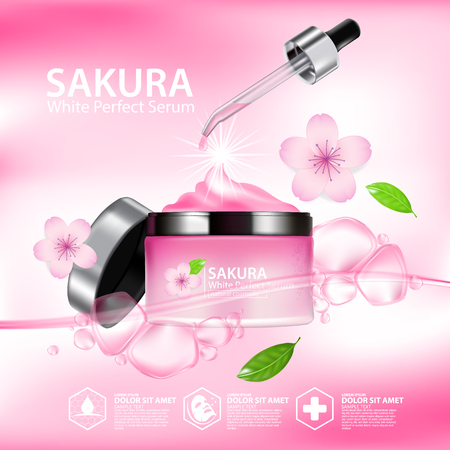 Sakura nature cream serum, collagen solution mask sheet Skin Care Cosmetic.のイラスト素材