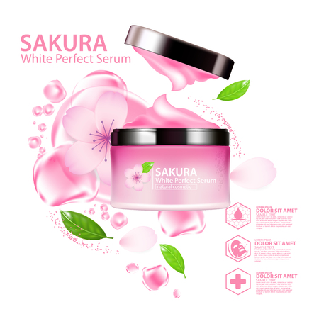 Sakura nature cream serum, collagen solution mask sheet Skin Care Cosmetic.のイラスト素材