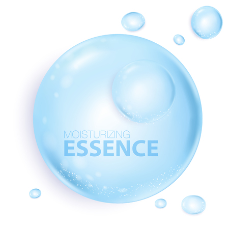 Moisturizing Essence cosmetic products ad, light blue bokeh background with beautiful containers vector illustrationのイラスト素材