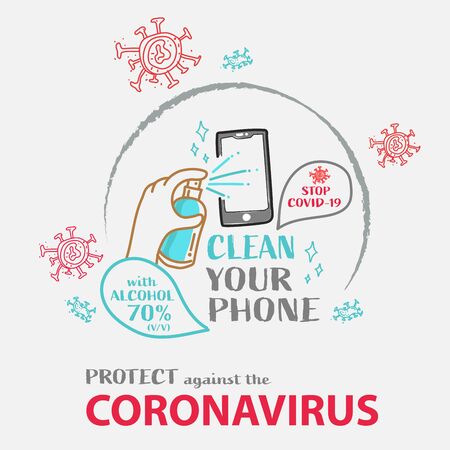Simple illustration of protective measures against the new coronavirus COVID -19のイラスト素材