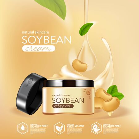 Soybeans Oil serum Natural Skin Care Cosmetic. Moisture Essence vector Illustration.のイラスト素材