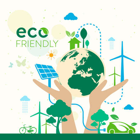 Ecology.Green cities help the world with eco-friendly concept ideas.vector illustrationのイラスト素材
