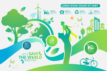 Ecology.Green cities help the world with eco-friendly concept ideas.vector illustrationのイラスト素材