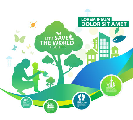 Save the world. Save the planet. Ecology concept. Vector illustrationのイラスト素材