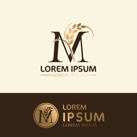 Agriculture wheat logo design template. Elegant letter M combine with grain icon.のイラスト素材