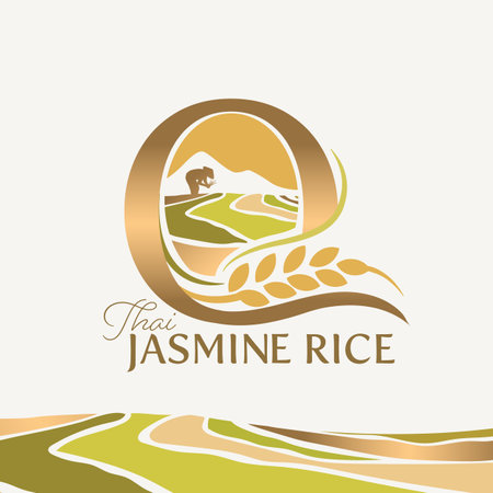 Agriculture wheat logo design template. Elegant letter O combine with grain icon.のイラスト素材