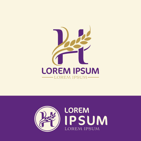 Agriculture wheat logo design template. Elegant letter H combine with grain icon.n.のイラスト素材