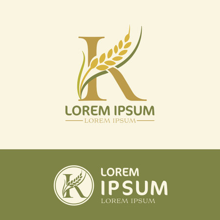 Agriculture wheat logo design template. Elegant letter K combine with grain icon.のイラスト素材