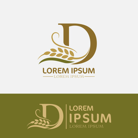 Agriculture wheat logo design template. Elegant letter D combine with grain icon.のイラスト素材