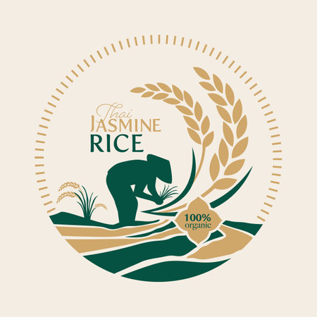 paddy rice premium organic natural product banner logo vector designのイラスト素材