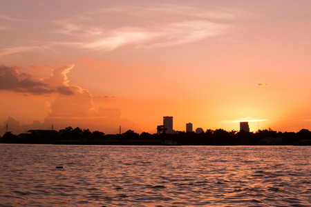 Sunset in the river with colorful of skyの写真素材