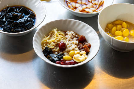 Assorted Chinese Dessert with Sweet Egg Noodles