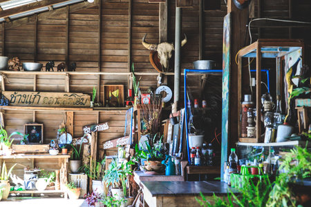 Kanchanaburi, Thailand-December,21 2021:Vintage style coffee shop in Pilok The village (E-TONG),...