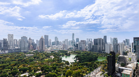 Wonderful cityscape at Lumphini Park, Park is a park in Bangkok, Thailand.