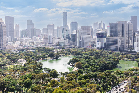 Wonderful cityscape at Lumphini Park, Park is a park in Bangkok, Thailand.のeditorial素材