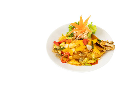 deep fried whole fish with sweet & sour sauceの写真素材