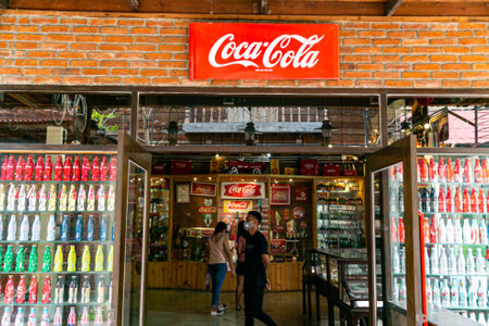 BANGKOK, THAILAND. - On JUNE 07, 2020 - The coca cola retro product collection in the display shelf...