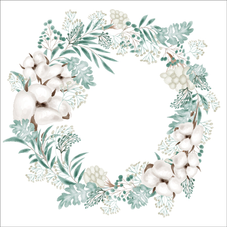 Cotton wreath for text. Floral ornament of floral shades. Frame for text and floral decoration. Christmas wreathの写真素材