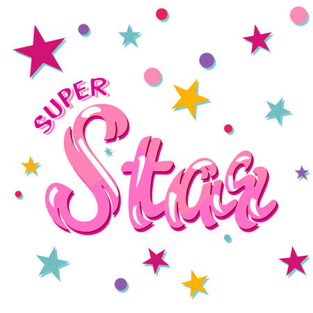 Vector illustration of Little Star text for girls clothes. Super Star badge, tag, icon. T-shirt design, card, banner template. Super Star calligraphy background. lettering typography for boysのイラスト素材