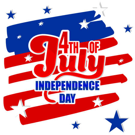 Text July 4th. Vector inscription "Independence Day" for a postcard, postcard, banner. Festive calligraphy. US armed forces typography concept. National poster designのイラスト素材