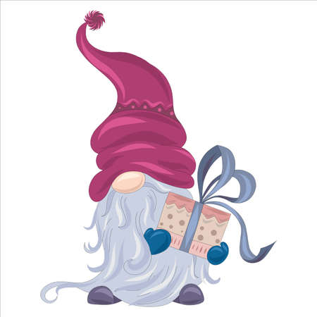 Christmas gnome in a cap and a long beard. Vector illustration of santaのイラスト素材