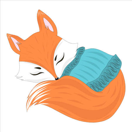 A stylish red fox in a warm sweater is sleeping. Vector illustration. Fairy foxのイラスト素材