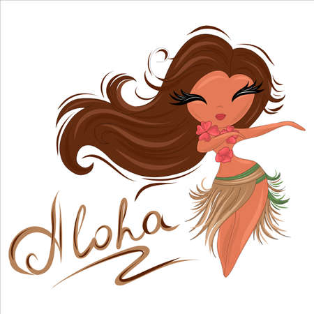 Hawaiian girl dancing hula in a cane skirt. Traditional Hawaiian motive. Vector illustrationのイラスト素材