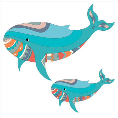 Cute Baby and Mommy Whale Dancing Together. Super cute whale. Happy mother's day. Mom, I love youのイラスト素材