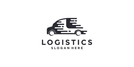 Logistics logo with fast car element Premium Vectorのイラスト素材