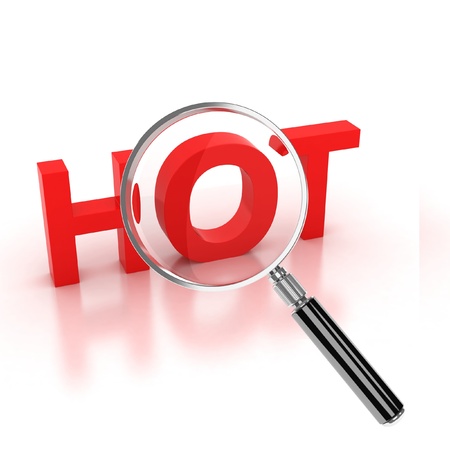 search new items icon - hot 3d letters under the magnifier の写真素材