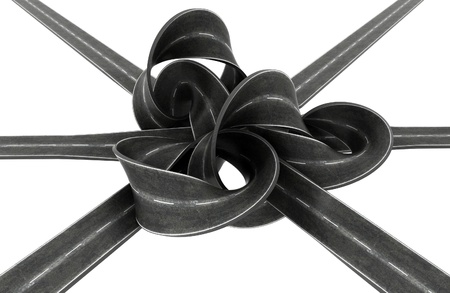 traffic jam 3d concept - roads tied in knot 