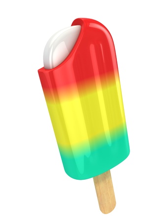 multi flavored ice cream bar on a stick - 3d illustration isolated on whiteの写真素材