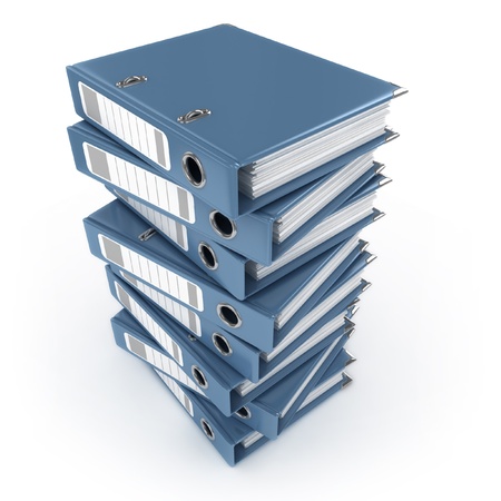 A pile of blue ring binders isolated on the white background の写真素材
