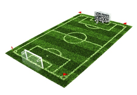 goal full of balls on the football field の写真素材