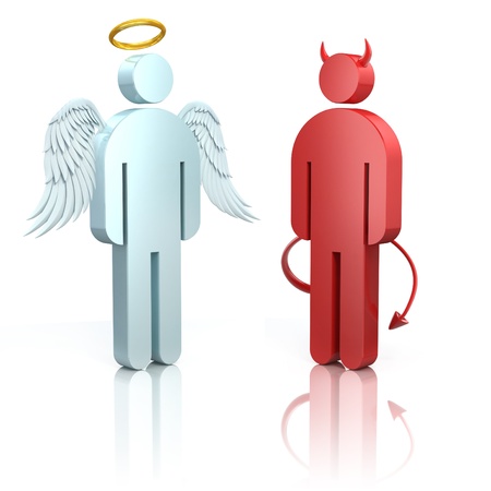shoulder angel and devil 3d icons isolatedの写真素材