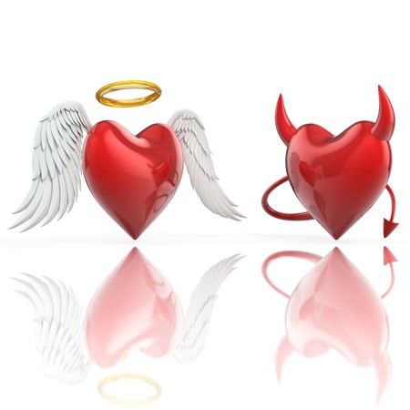 angel heart and devil heart 3d illustrationの写真素材