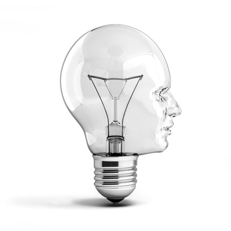 human head light bulb 3d illustrationの写真素材
