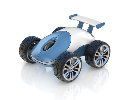 computer mouse on wheels 3d concept