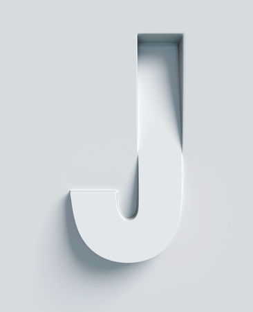 Letter J slanted 3d font engraved and extruded from the surfaceの写真素材