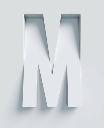Letter M slanted 3d font engraved and extruded from the surfaceの写真素材