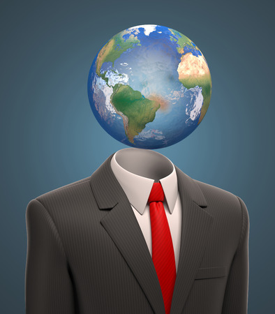 business man with a globe for a headの写真素材